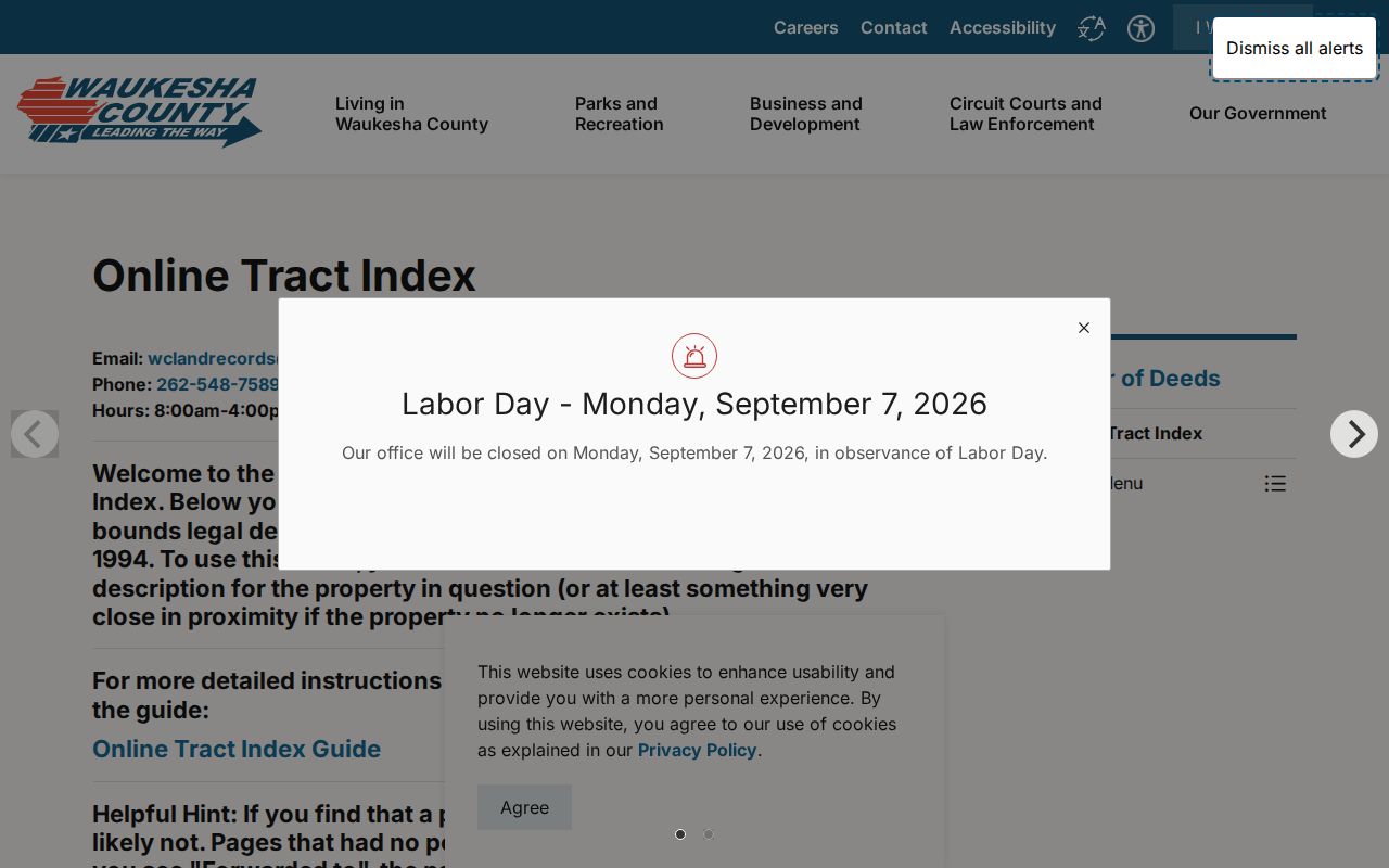 Waukesha County online tract index for tracing previous New Berlin property owners
