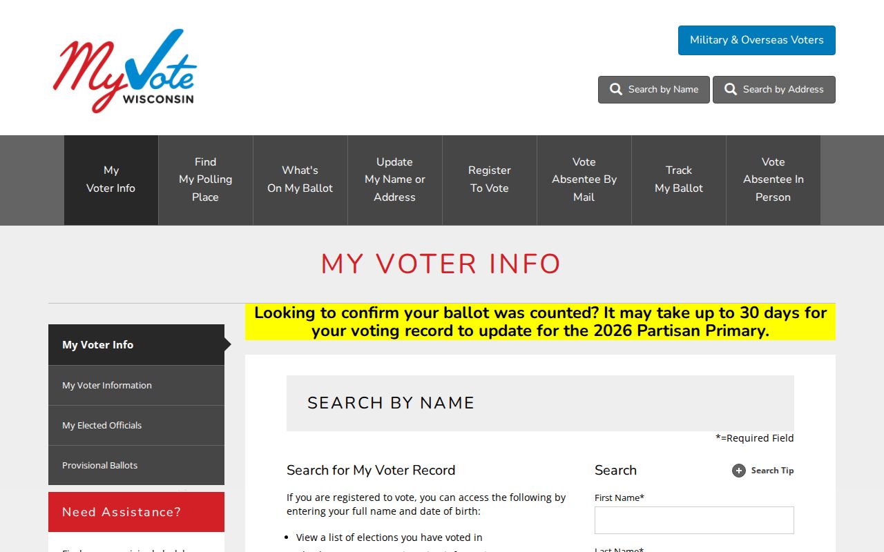 New Berlin resident lookup fields on MyVote Wisconsin