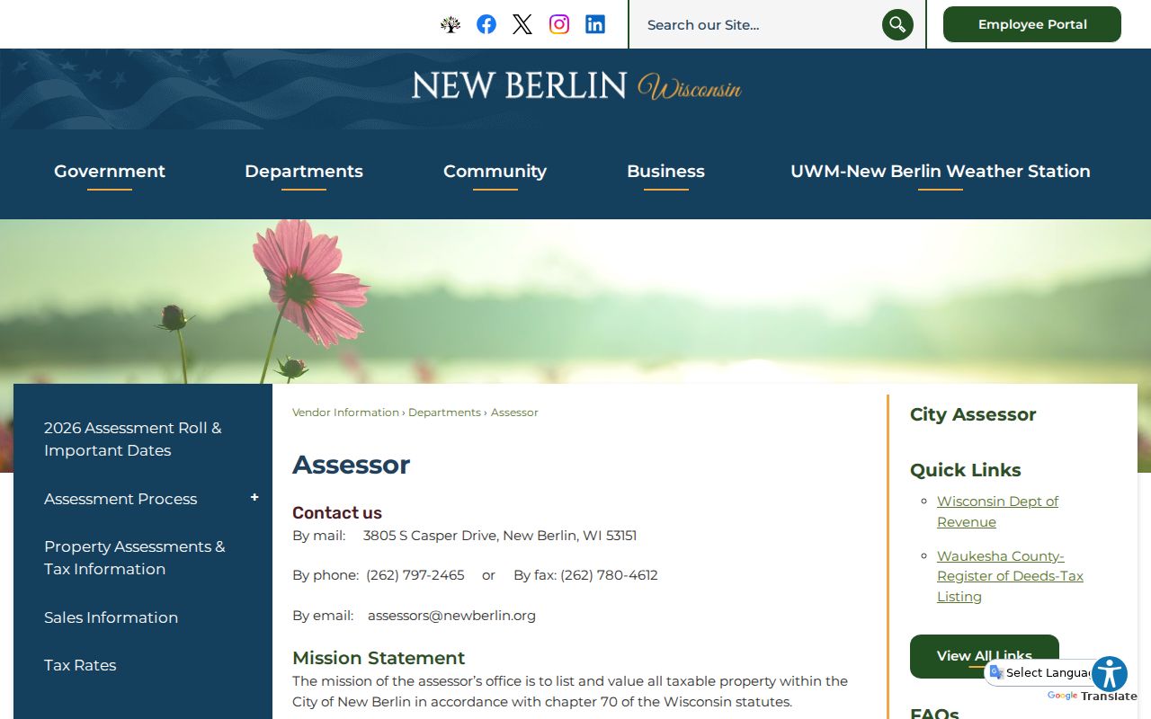 City of New Berlin assessor records page